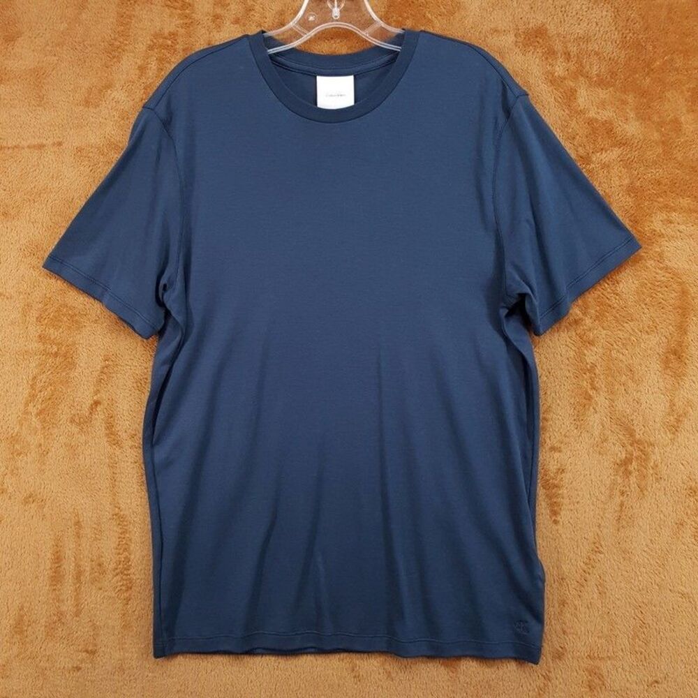 CALVIN KLEIN Shirt Mens Small Navy Blue Pullover Crew CK Logo 100% Supima Cotton